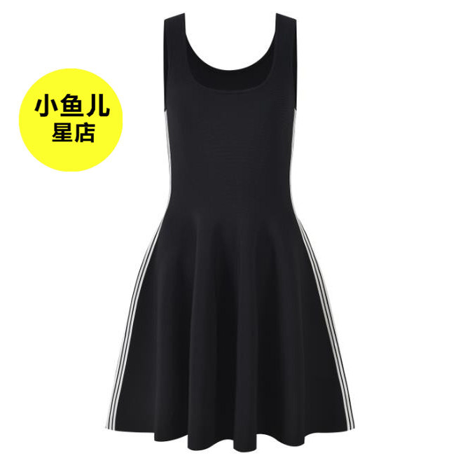 法式浪漫夏季设计感侧边白色条纹时尚气质百搭短款无袖吊带背心裙