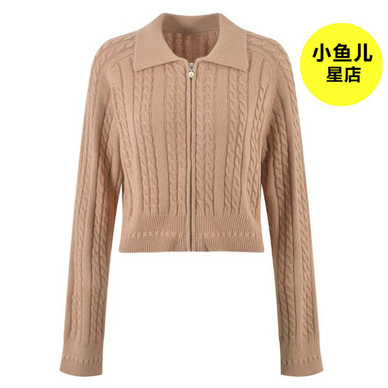 女法式通勤短款翻领毛衣开衫
