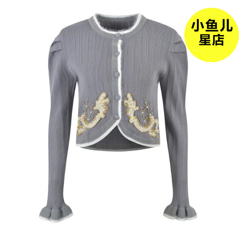 重工钉珠刺绣修身短外套泡泡袖