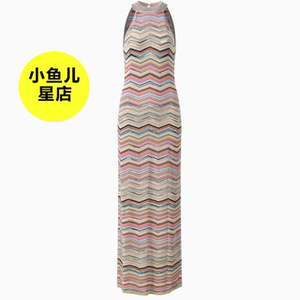 高端夏季新款法式优雅气质复古条纹度假风挂脖修身针织背心连衣裙