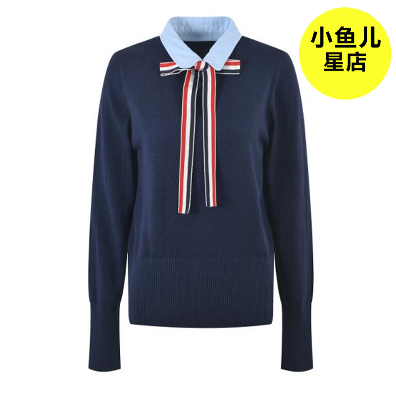 蝴蝶结系带毛衣女长袖针织衫
