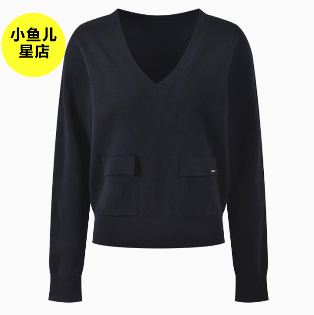 法式浪漫春季款黑色V领针织衫套头气质时尚宽松休闲百搭短款上衣