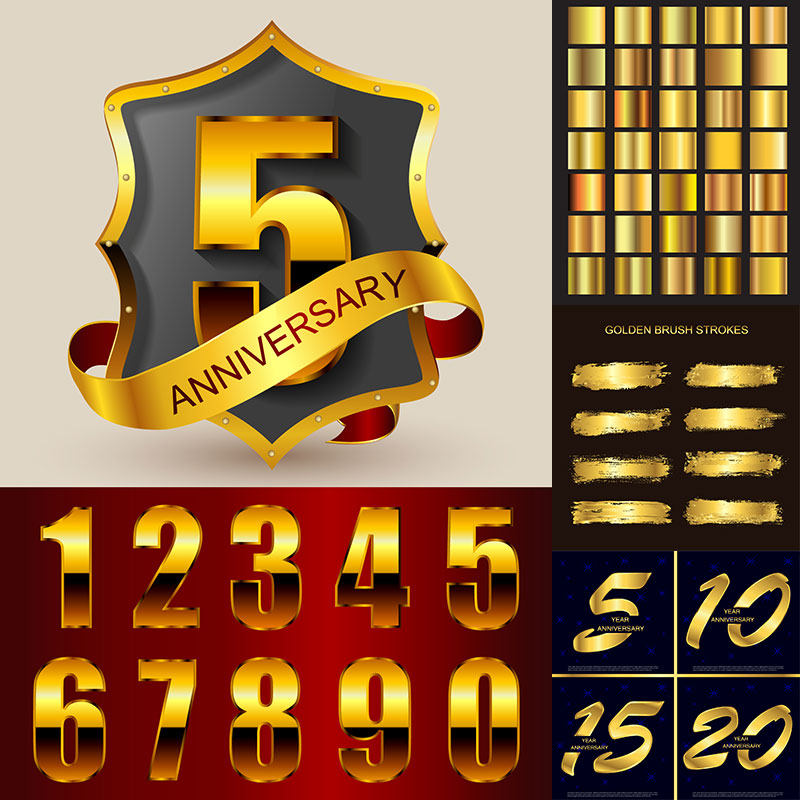 华丽金色徽标飘带徽章标志vip元素eps矢量源文件数字皇冠设计素材