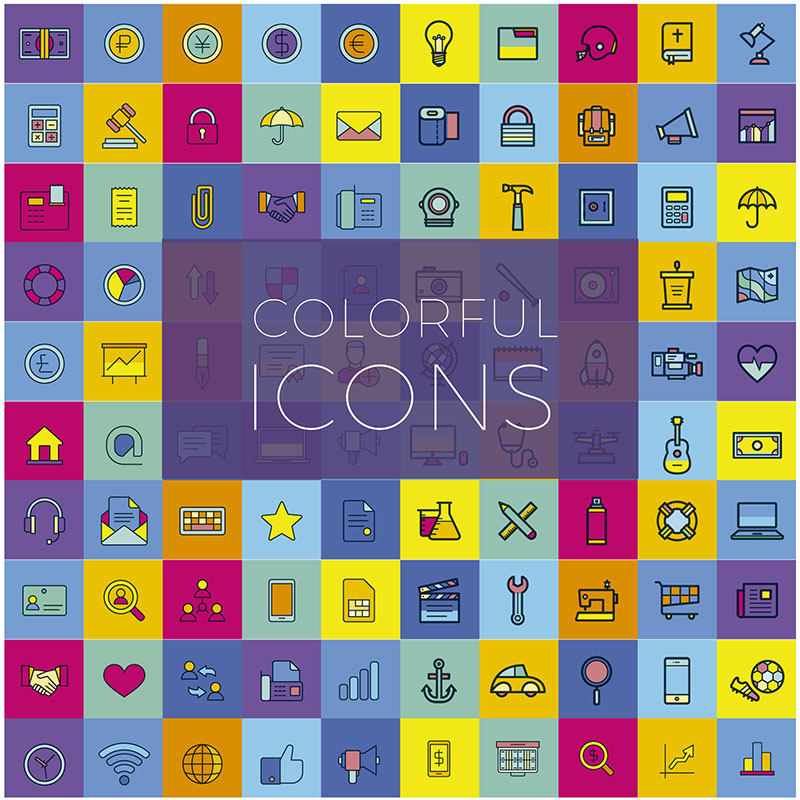 300个icon 扁平化彩色图标 办公app元素平面设计素材ai矢量源文件