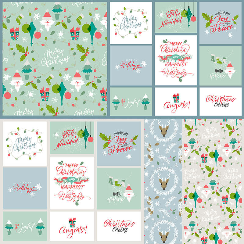 圣诞元素ai矢量图文组合英文字符图案花环天使雪人平面设计素材