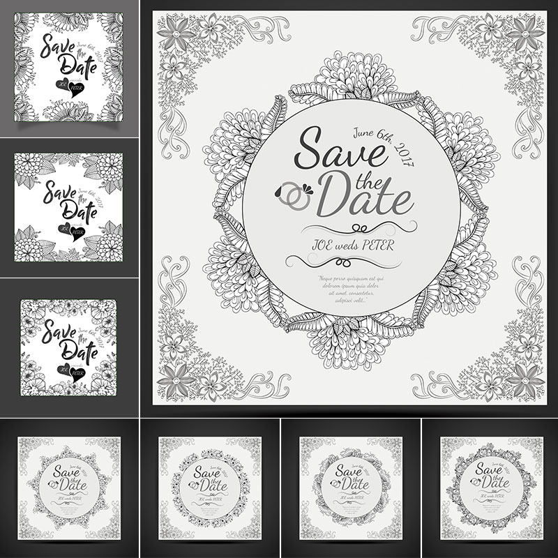 欧美纹饰复古边纹花边花环花卉黑白古典纹理 ai矢量平面设计素材