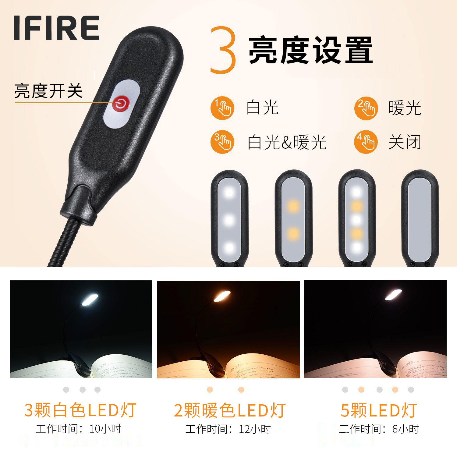 跨境热卖款创意小书灯Kindle灯床上读书灯夜读灯学生宿舍阅读书灯