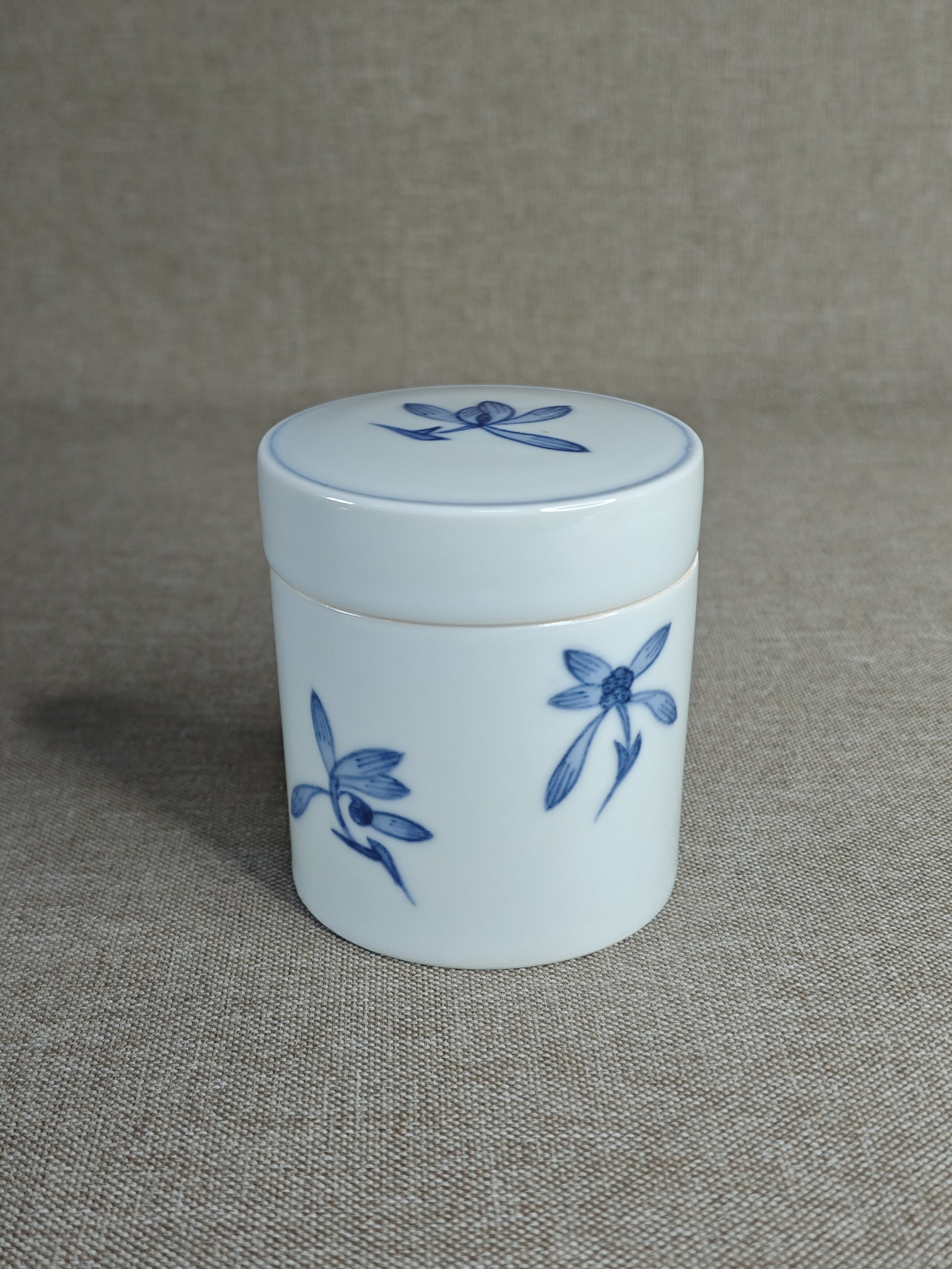 日本进口中古瓷器正品京烧平安春峰作手绘青花茶叶罐茶入茶道具