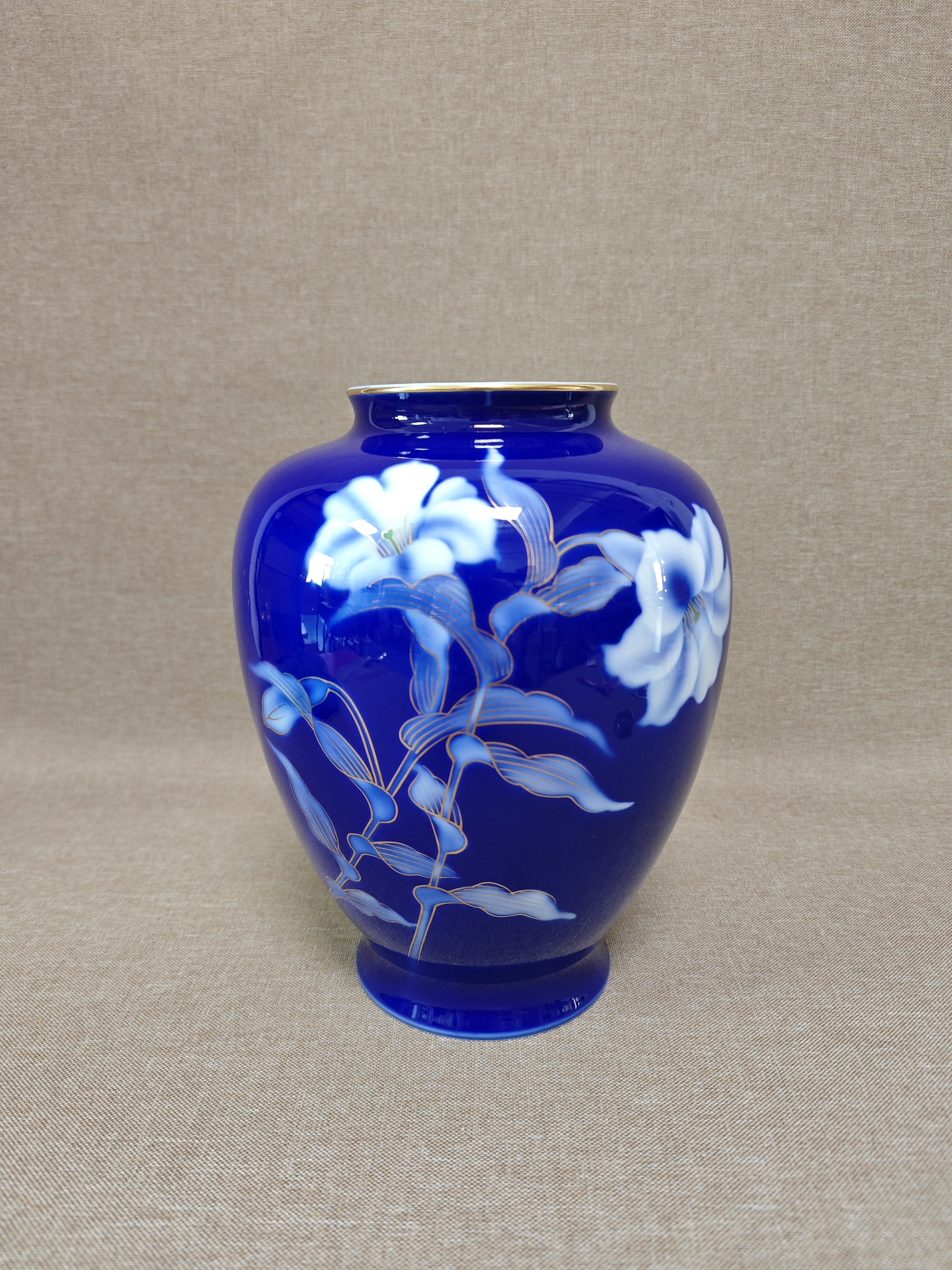 日本进口中古瓷器正品深川制帝王蓝大尺寸花瓶花器（全品旧物）
