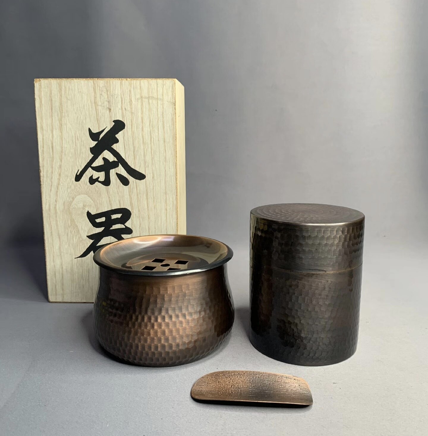 日本进口中古全新正品纯铜制茶道具(建水茶叶罐)共468g