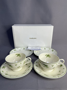 日本进口瓷器全新正品鸣海narumi咖啡杯一对配套点心盘