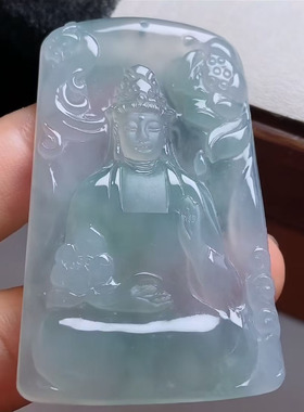 A货缅甸天然翡翠 素衣观音 冰种漂亮 精雕细刻 灵动59.4-38.2-5.3
