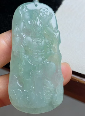 A货缅甸天然翡翠 不动明王 冰种晴水 精雕细刻 漂亮59.4-29.4-5.7