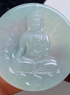 A货缅甸天然翡翠 阿弥陀佛 冰润水足 精雕细刻 面容和谐 45.9-5