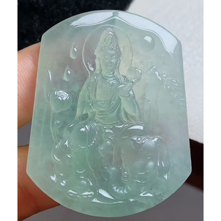 A货缅甸天然翡翠 普贤观音 冰种晴水 精雕细刻 灵动49.4-39.8-5.6