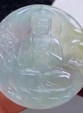 A货缅甸天然翡翠 大日如来 冰黄翡 雕刻精美 栩栩如生 灵动46.3-5