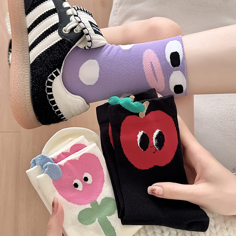 【5双装】活力少女的穿搭搞怪机灵小可爱无骨中筒