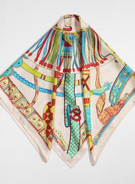 手工卷边90cm真丝斜纹绸大方巾100%桑蚕丝春夏秋季女丝巾围巾披肩