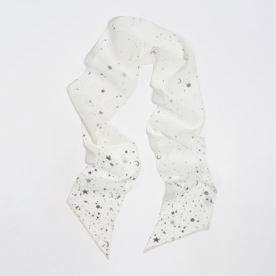 女 斜角飘带巾100%桑蚕丝长丝巾春秋夏季 星星月亮薄款 真丝乔其窄版