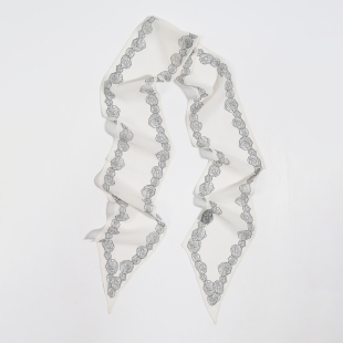 女 斜角飘带巾100%桑蚕丝长丝巾春秋夏季 米白玫瑰薄款 真丝乔其窄版