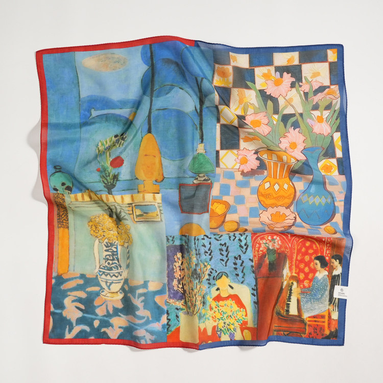 美院风文艺65cm桑蚕丝真丝棉混纺中小方巾薄款男女围巾春夏季丝巾