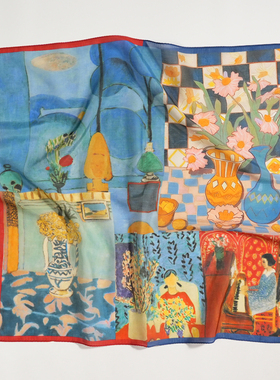 美院风文艺65cm桑蚕丝真丝棉混纺中小方巾薄款男女围巾春夏季丝巾