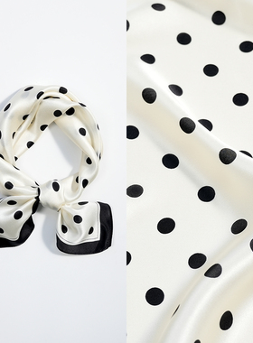 白小波点53cm真丝素绉缎小方巾100%桑蚕丝薄款女小丝巾春夏季066#