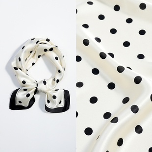 066 白小波点53cm真丝素绉缎小方巾100%桑蚕丝薄款 女小丝巾春夏季