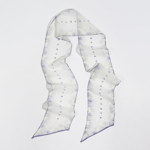 浅紫小船薄款真丝乔其窄版斜角飘带巾100%桑蚕丝长丝巾春秋夏季女