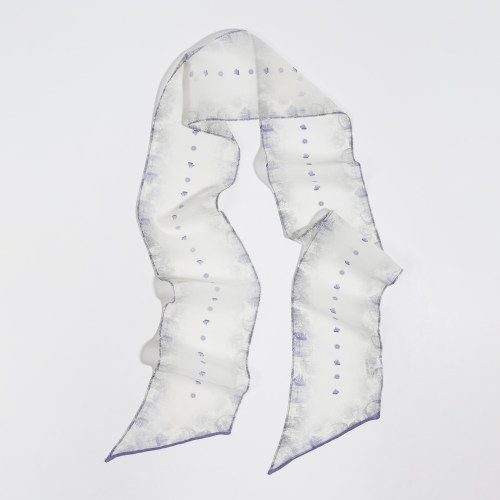 浅紫小船薄款真丝乔其窄版斜角飘带巾100%桑蚕丝长丝巾春秋夏季女