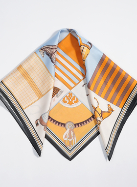 橙色骏马68cm真丝斜纹绸中方巾100%桑蚕丝薄款女春秋夏季新款丝巾