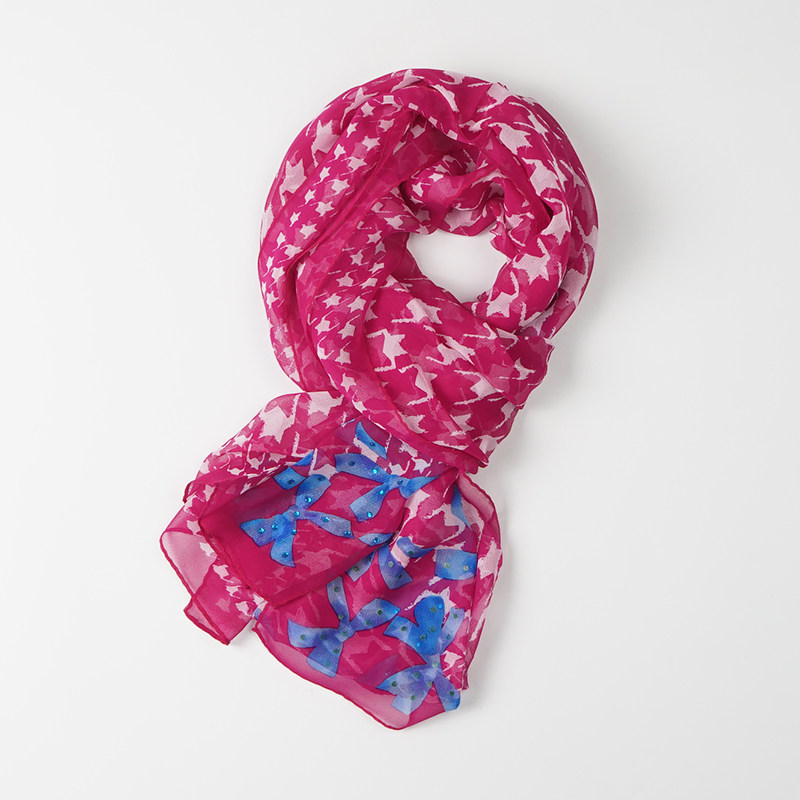 100%桑蚕丝千鸟格烫钻女春秋季