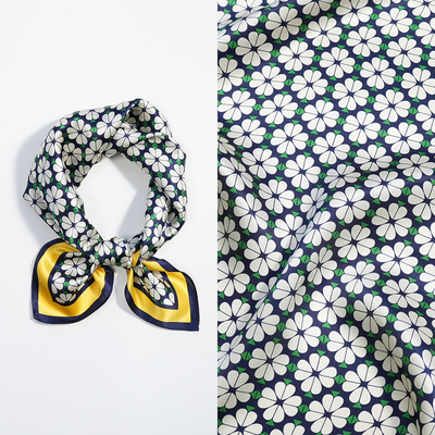 绿小碎花53cm真丝素绉缎小方巾100%桑蚕丝薄款女小丝巾春夏季061#