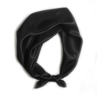 丝巾 53cm100%桑蚕丝真丝纯色黑色小方巾男女士通用职业春夏秋冬季