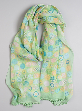 小纱巾绿色100%桑蚕丝真丝围巾丝巾春夏秋季女士长款波点薄款百搭