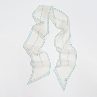 女 斜角飘带巾100%桑蚕丝长丝巾春秋夏季 浅蓝贝壳薄款 真丝乔其窄版