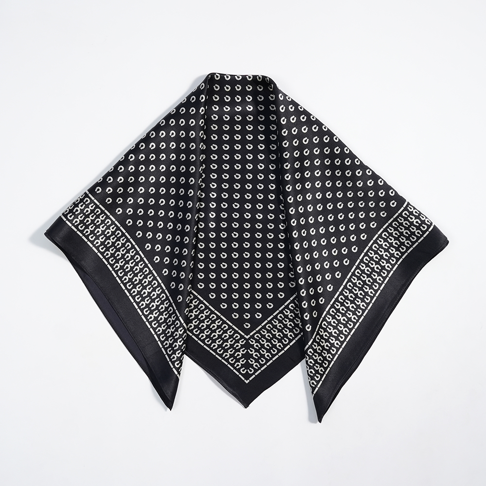 黑色马蹄68cm真丝素绉缎中方巾100%桑蚕丝薄款女春秋夏季新款丝巾