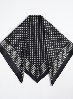 黑色马蹄68cm真丝素绉缎中方巾100%桑蚕丝薄款女春秋夏季新款丝巾