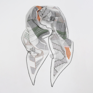 花边菱形巾窄版 女 长丝巾飘带巾12姆米真丝双绉100%桑蚕丝春夏秋季