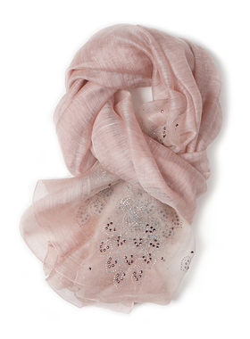 烫钻真丝羊毛混织桑蚕丝围巾披肩秋冬季保暖妈妈中年纯色百搭长款