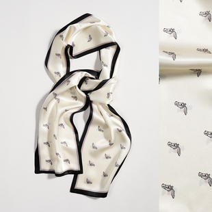 窄版双面双层100%桑蚕丝真丝小领巾春秋夏季长丝巾飘带韩版女气质