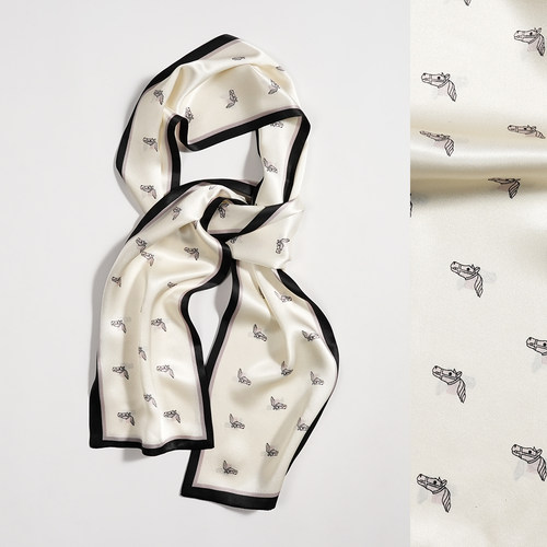 窄版双面双层100%桑蚕丝真丝小领巾春秋夏季长丝巾飘带韩版女气质