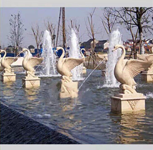 人造砂岩天鹅喷泉酒店别墅户外动物景观雕塑喷水池流水别墅庭院