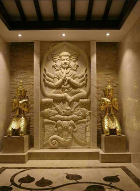 砂岩浮雕东南亚酒店主题艺术壁画