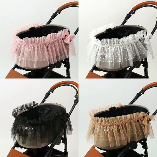 【推车围边】韩国harryspet宠物推车爱心刺绣蕾丝荷叶边车篮网纱