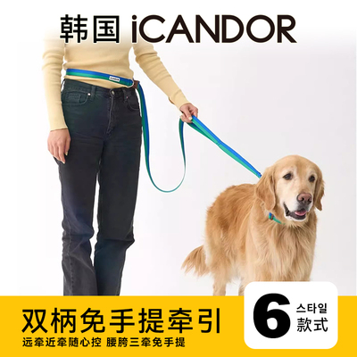 【多功能牵引绳】iCANDOR韩国进口霓彩外出遛狗大中小犬防爆冲