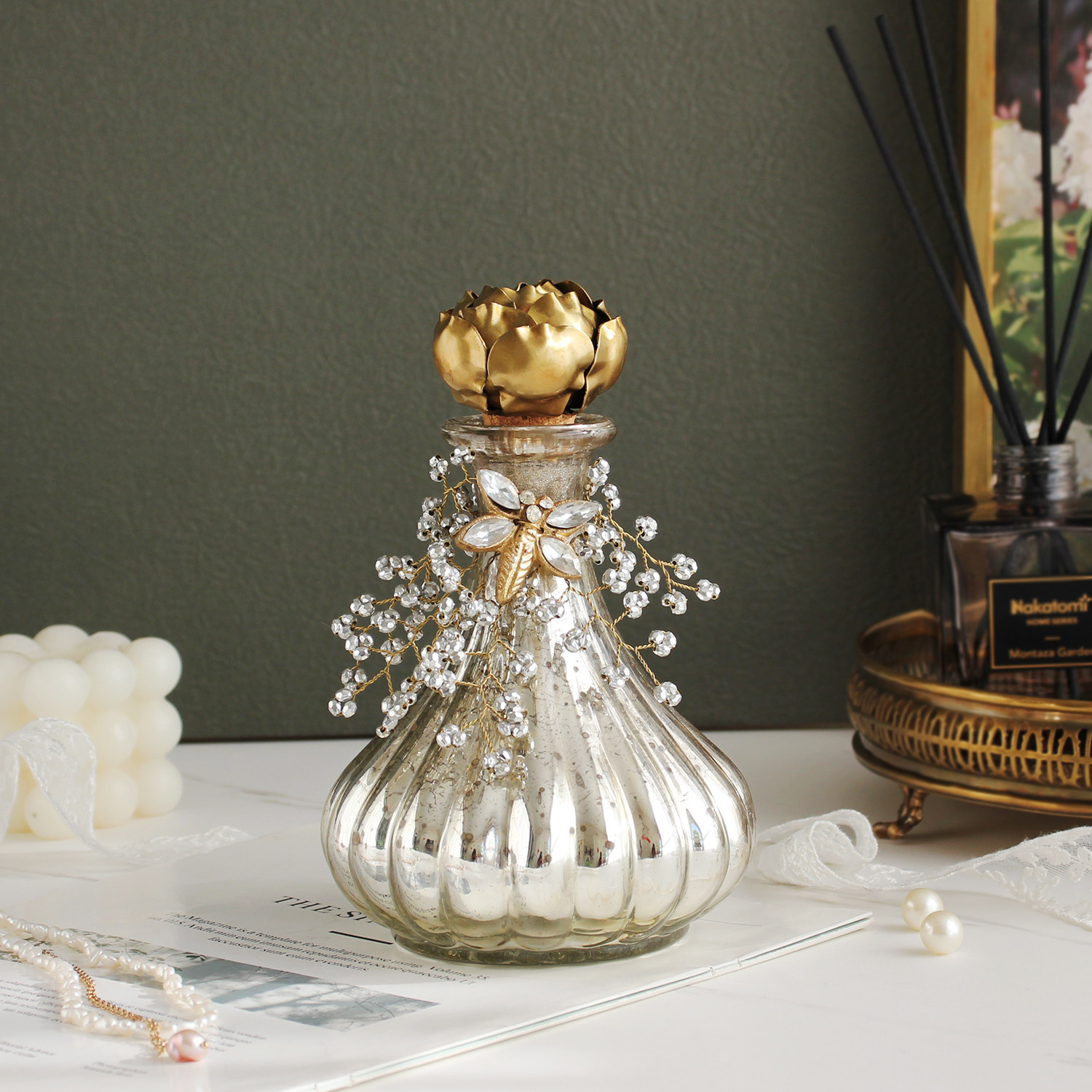 复古法式香水瓶摆件香薰瓶装饰印度进口高档样板间梳妆台怀旧道具