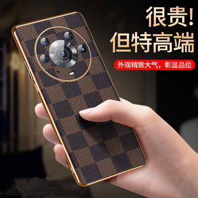 适用于荣耀magic3手机壳新款荣耀magic3 Pro镜头全包防摔保护套Magic3至臻版时尚后盖个性格子纹男士高档皮套