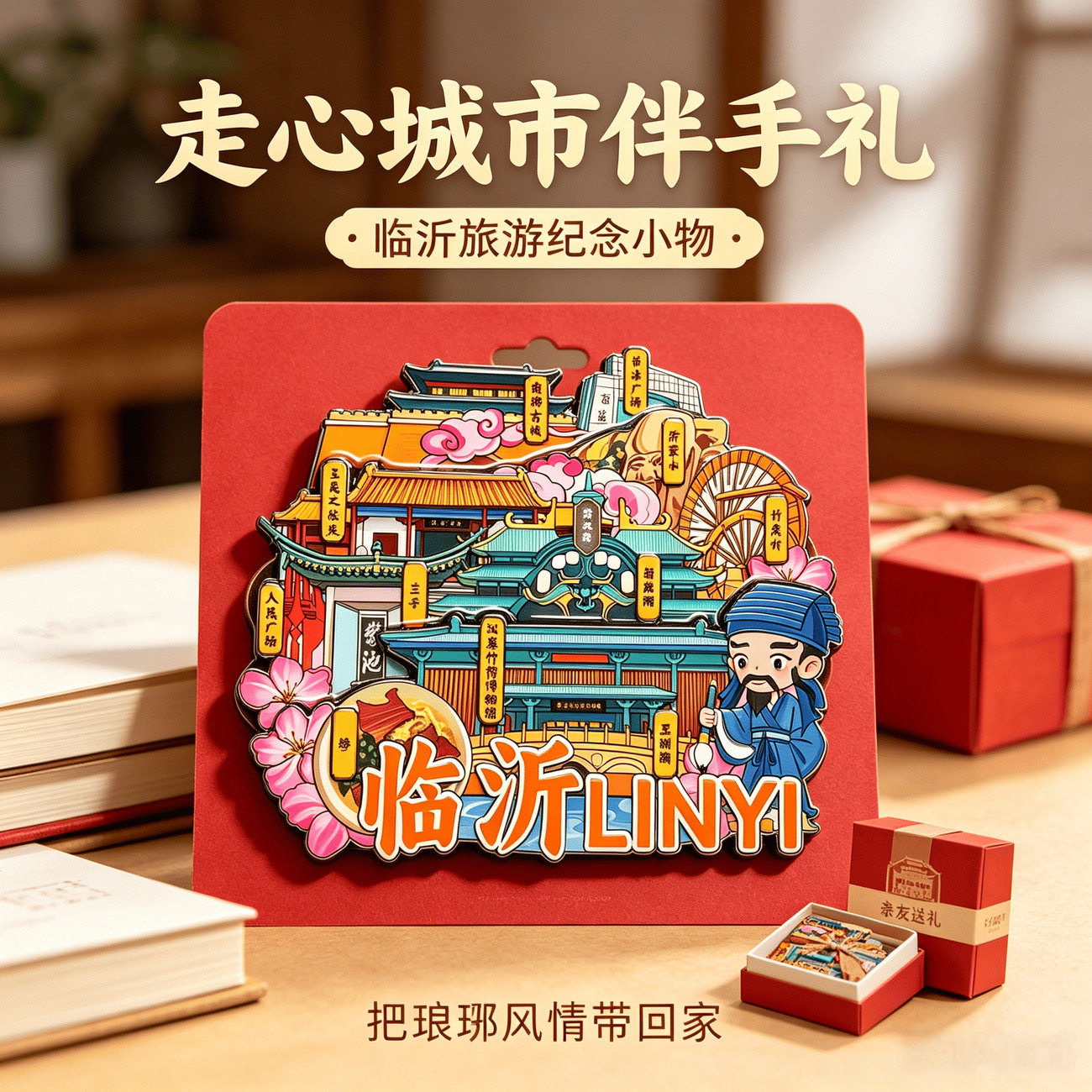 临沂文创冰箱贴磁吸贴立体木质城市创意厨房礼品金属国潮旅游景区