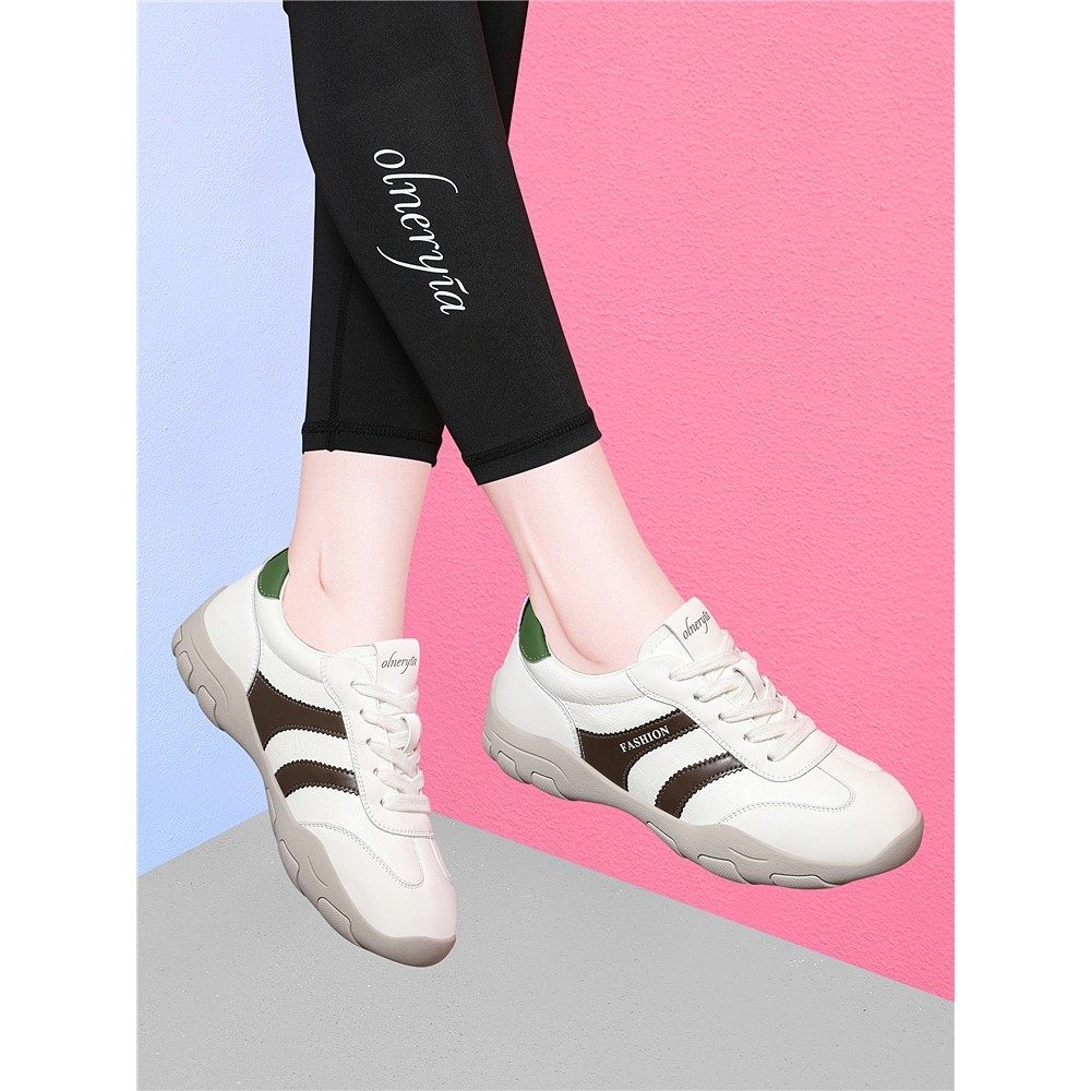 真皮德训鞋女2025秋冬新款韩版软底不累脚拼色百搭休闲运动跑步鞋